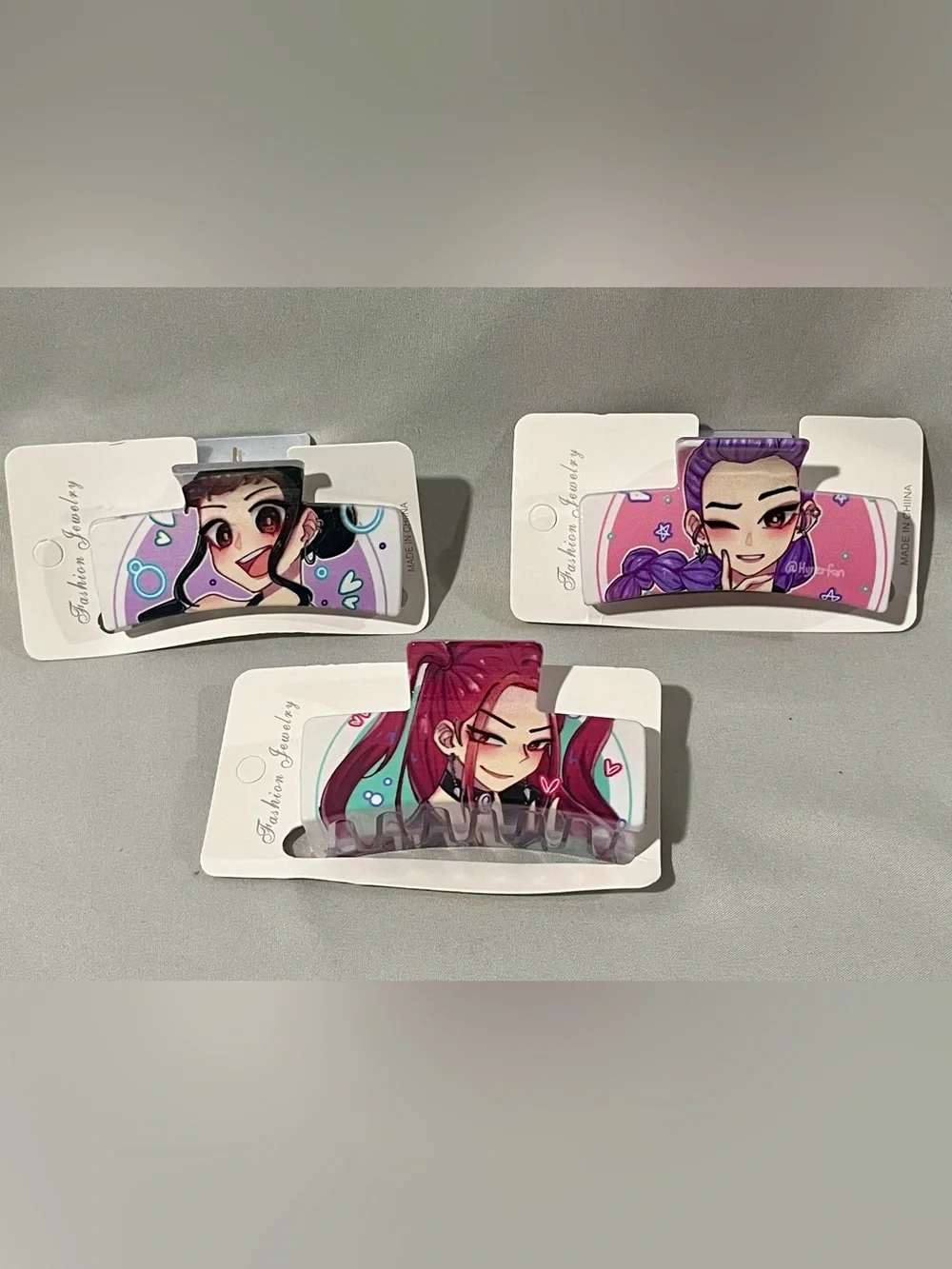 K-pop Hair Claw Clips - Set of 3 in Purple, Pink, Teal